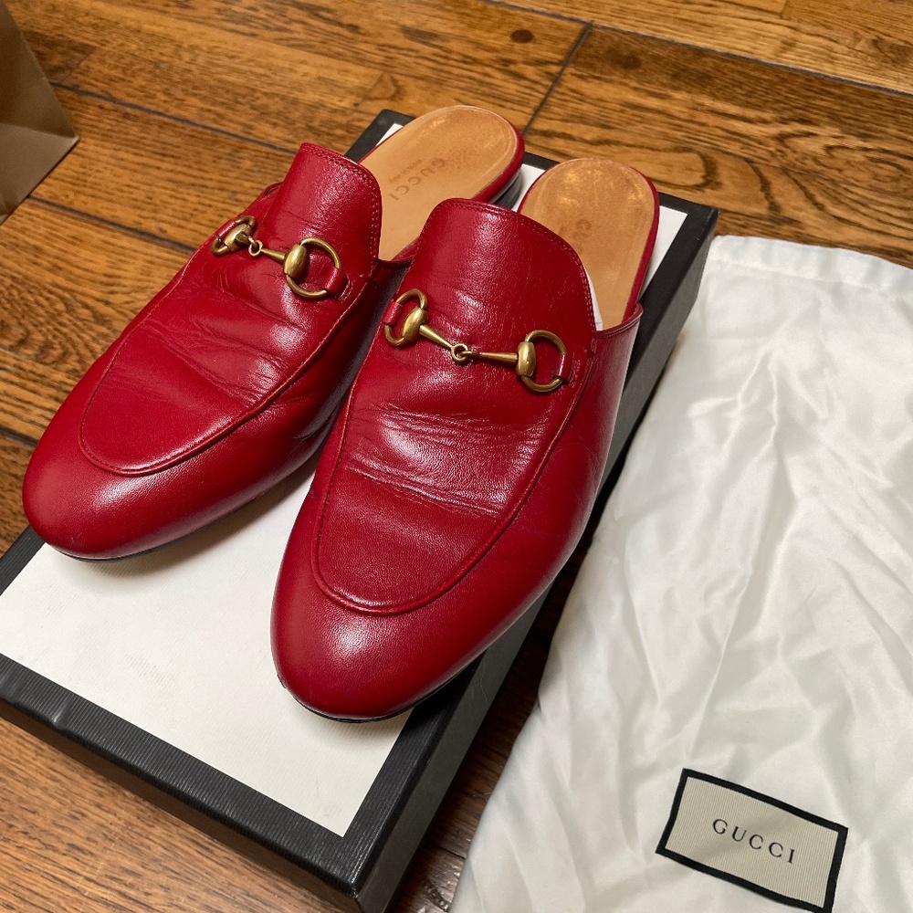 Gucci Horsebit RED Leather  Loafer Slides Womens - Picture 2 of 5